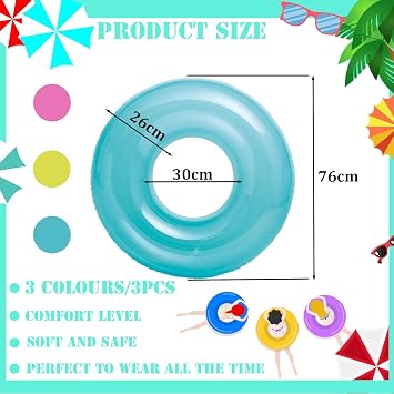Inflatable Pool Floats Swimming Rings Tubes for Kids Adults,3pcs Kids Rubber Ring for Swimming,Inflatable Wheel Pool Tube Raft Swim Ring Floaties for Kids Swimming Pool Summer Beach Water Party