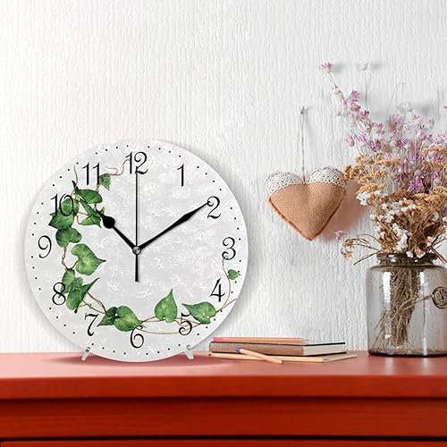 Miniatura 2 de ALAZA Reloj de pared con hojas verdes, hiedra, silencioso, sin tictac, decorativo, funciona con pilas, 10 pulgadas para el hogar, sala de estar,