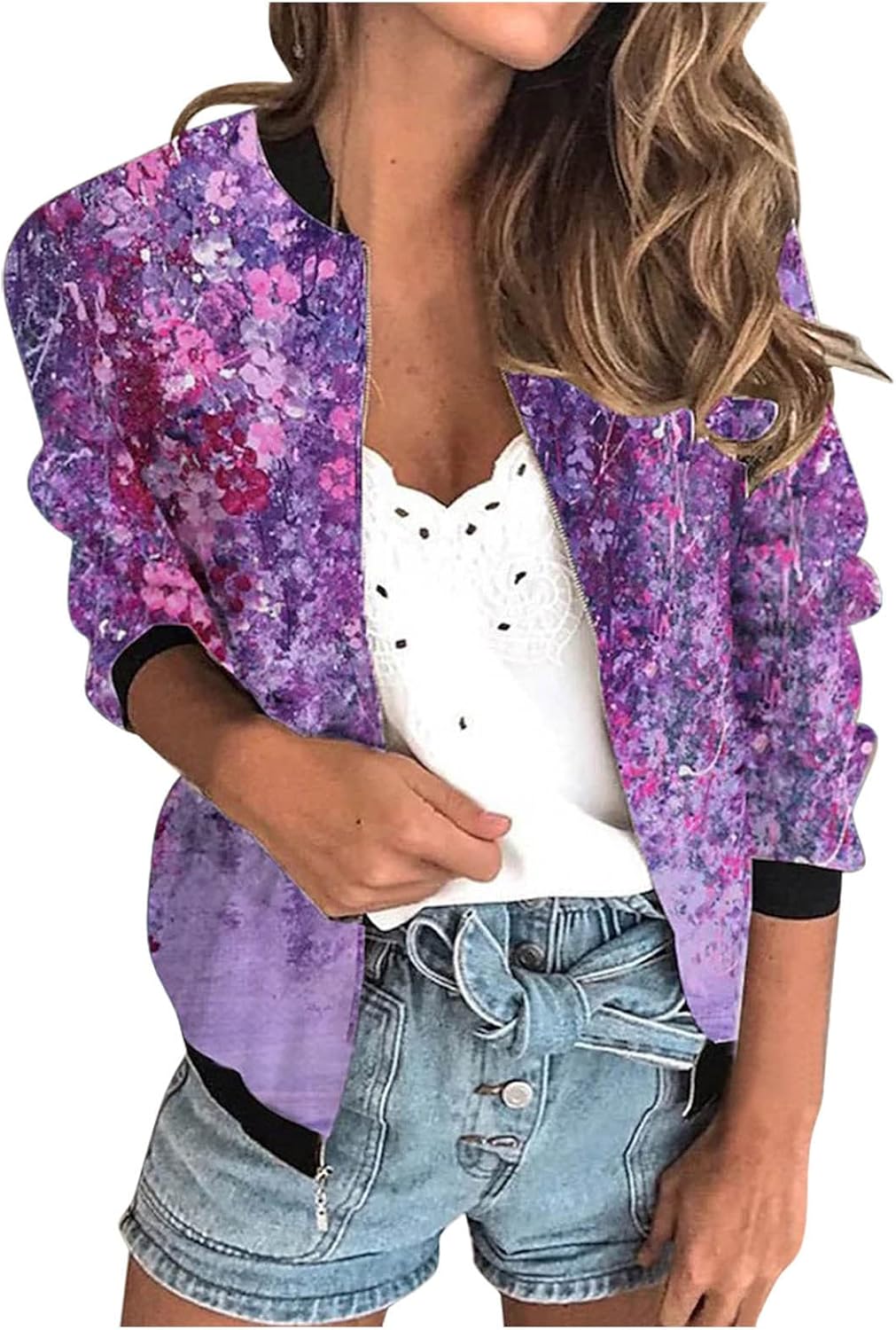 XIUH Dames bomberjack dames licht bomber jack herfst lente dames dunne jas mode jas outwear korte jas herfst lente pocket lichte jassen college jas slim mantel, E-rood, XXL