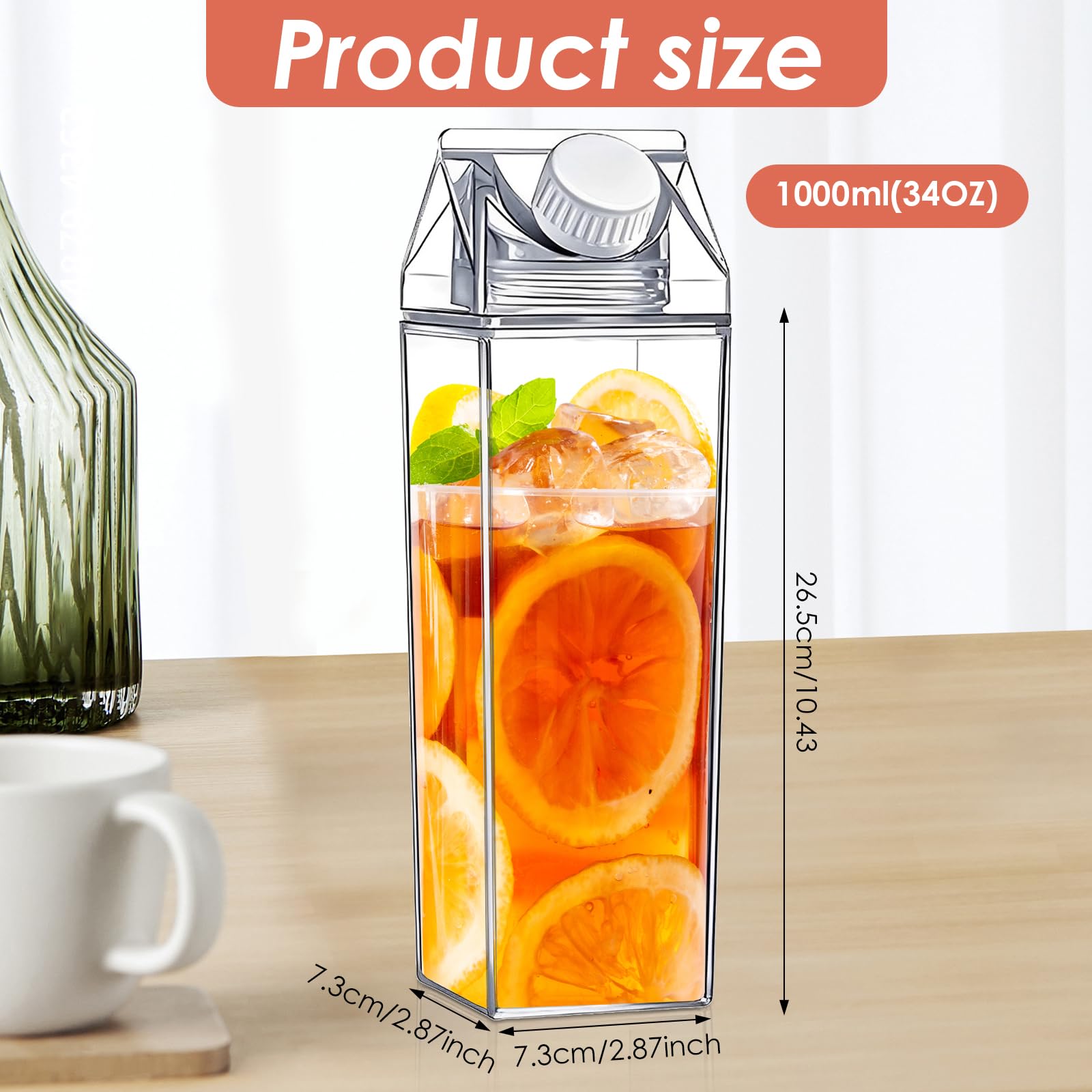 2 X Milk Carton Water Bottles, 1000ml Clear Carton, High-664138