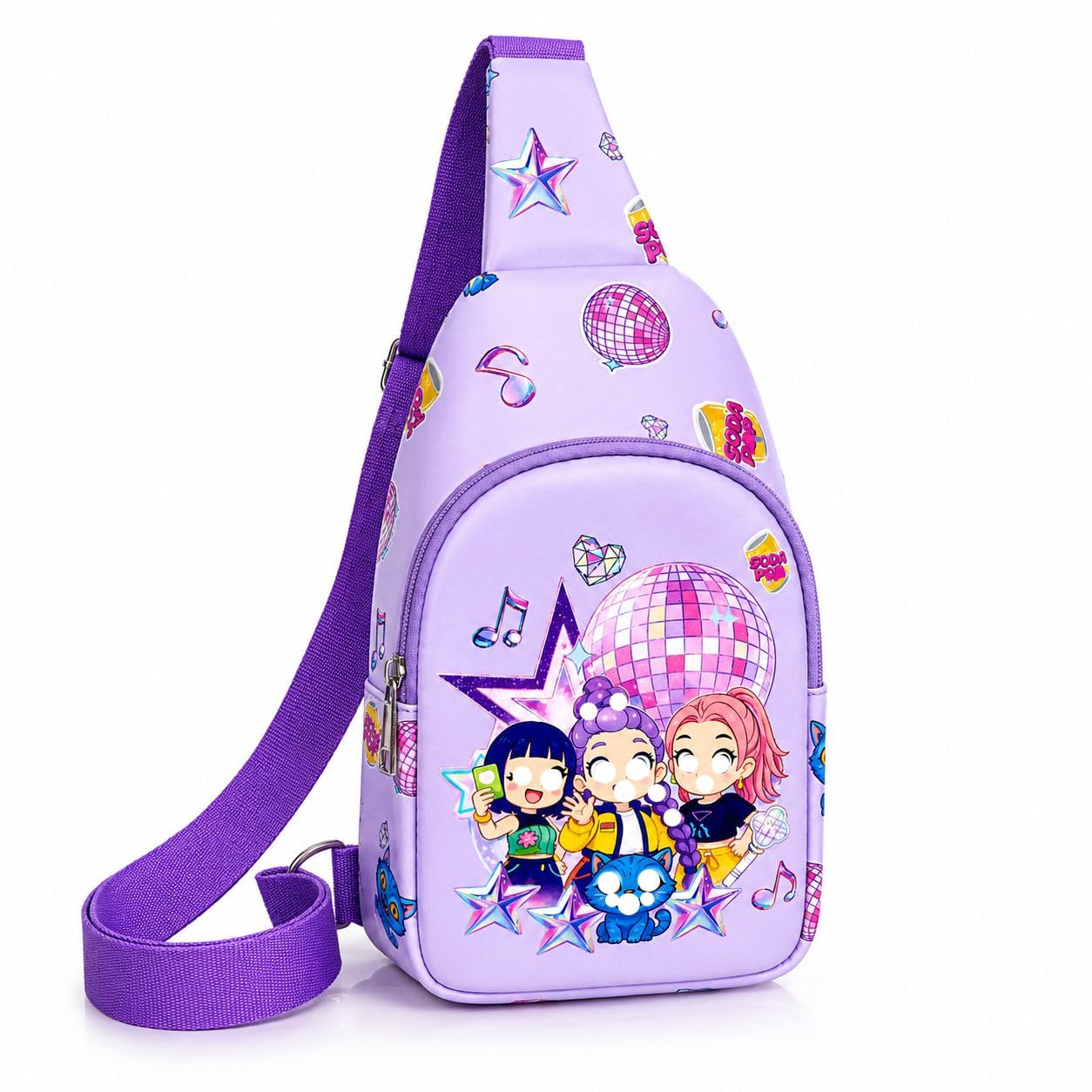 Stylish Pop Star Print Sling Backpack for Kids | Lightweight Single-Strap Crossbody Bag with Adjustable Shoulder Strap | Cute Cartoon Style Mini Daypack for Travel, School & Outings-image-25