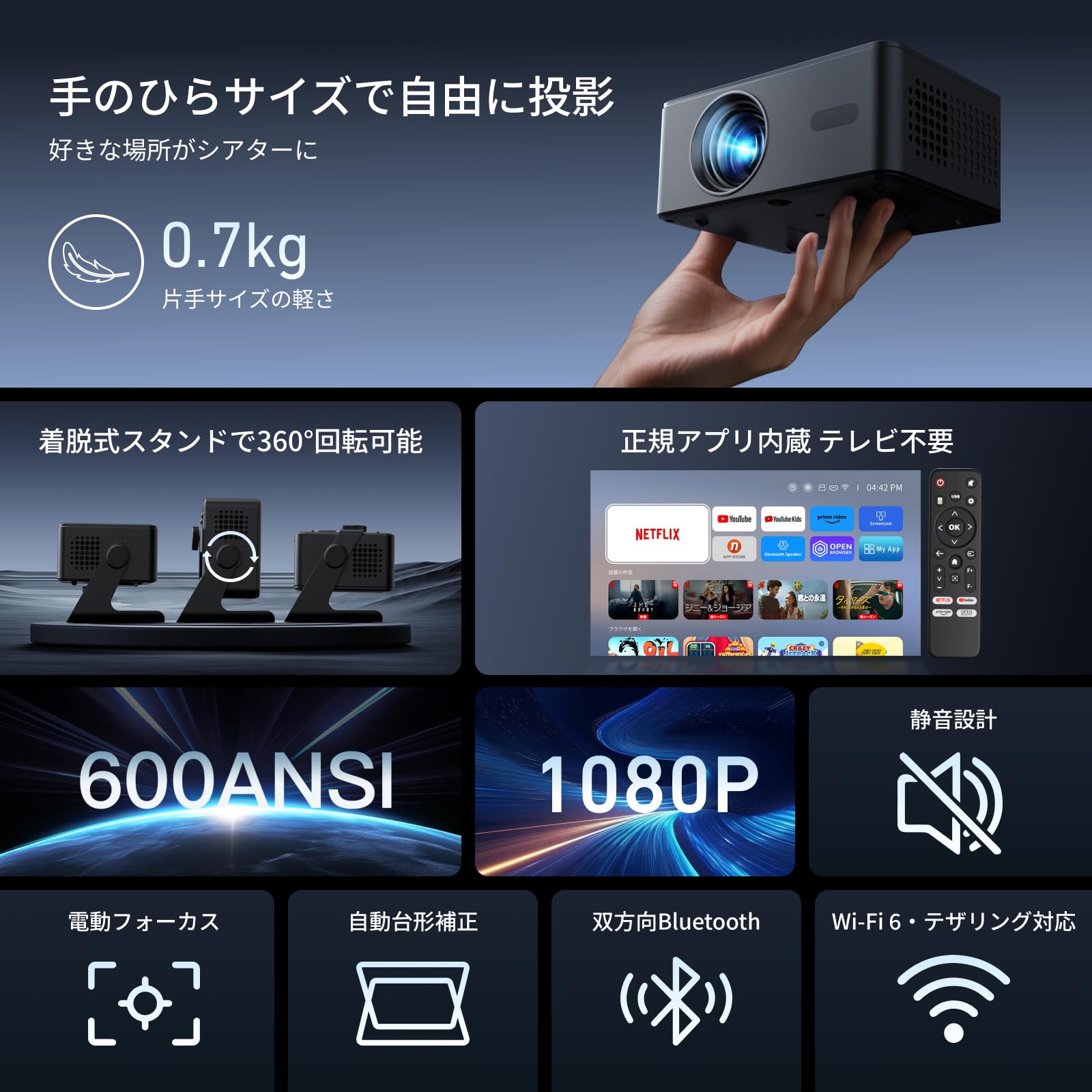 Amazon.co.jp: プロジェクター家庭用 小型 天井 静音【Netflix・Prime
