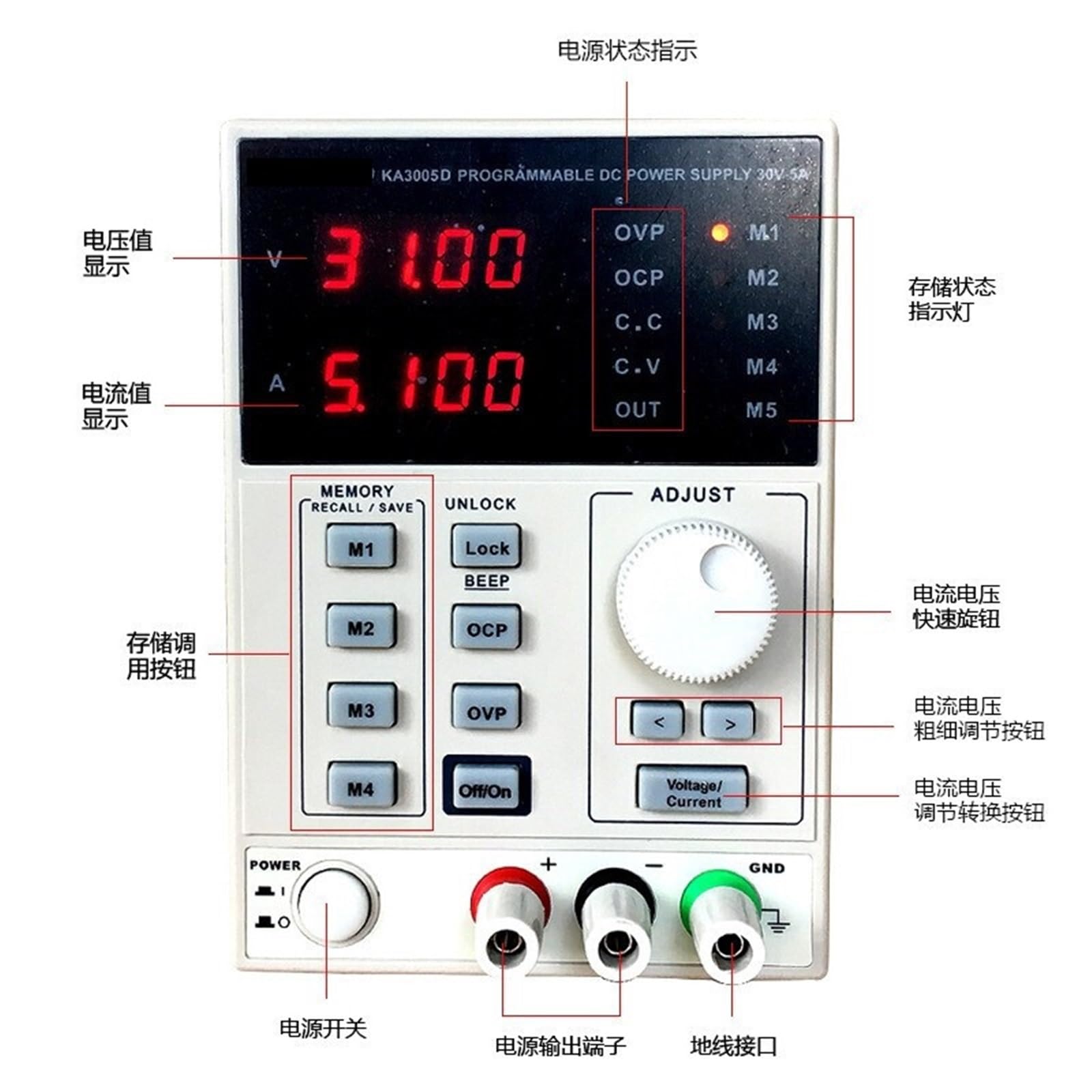 Fuente de Alimentacion Regulable, Fuente de alimentación regulada de CC lineal, fuente de alimentación ajustable de alta precisión(KA3010D(30V/10A))