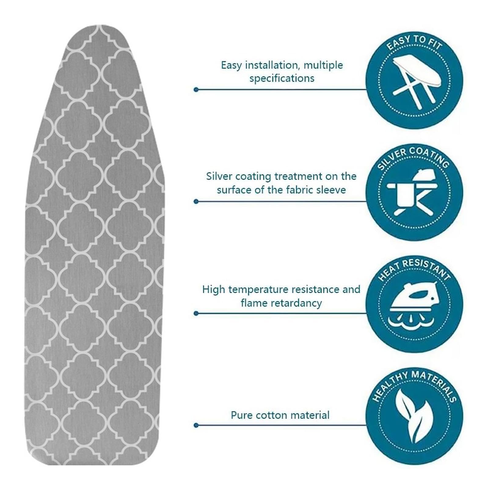 Tabla de planchar acolchada – Tabla de planchar reflectante de calor, almohadilla de tabla de planchar de algodón grueso resistente a las quemaduras | Alfombrilla antideslizante con borde elástico,