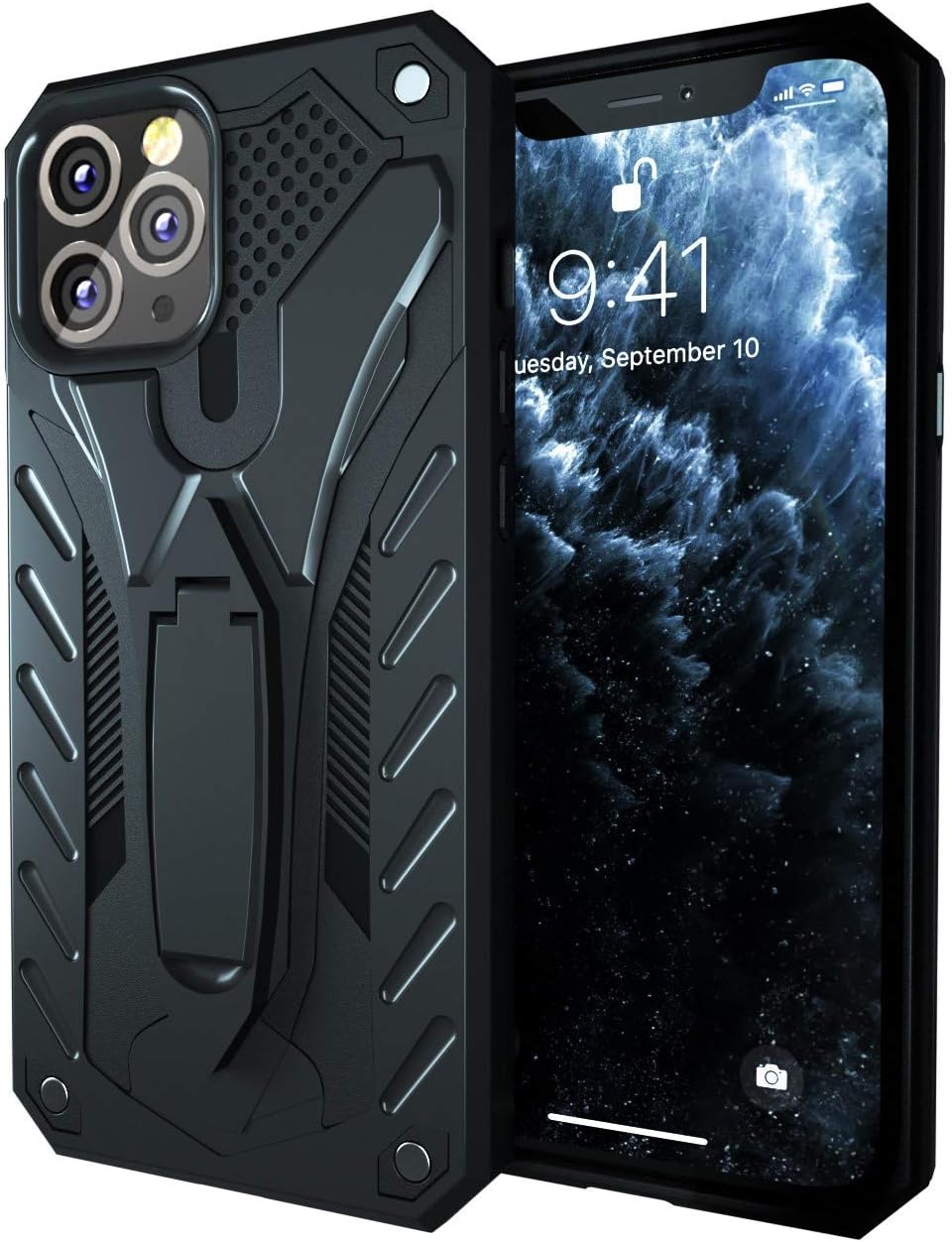 Kitoo Designed for iPhone 11 Pro Max Case with Kickstand, Military Grade 12ft. Drop Tested - Black