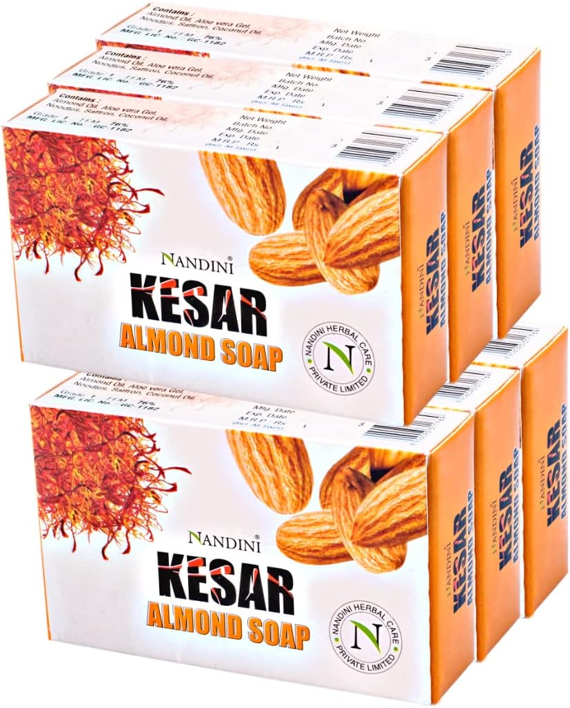 Nandini Herbal Kesar Almond Goti Facial Soap for Man & Women, 75g (Pack of 6)