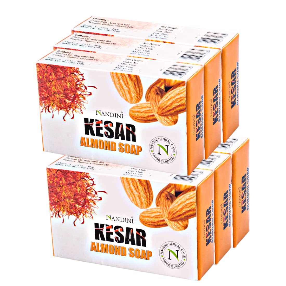 Nandini Herbal Kesar Almond Goti Facial Soap for Man & Women, 75g (Pack of 6)
