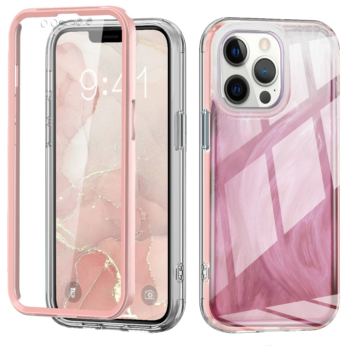 RancaseRancase for iPhone 12 Case/iPhone 12 Pro Case,Full Body Rugged Case with Built-in Touch Sensitive Anti-Scratch Screen Protector,Soft TPU Bumper Gradient Feather Design Case,Pink