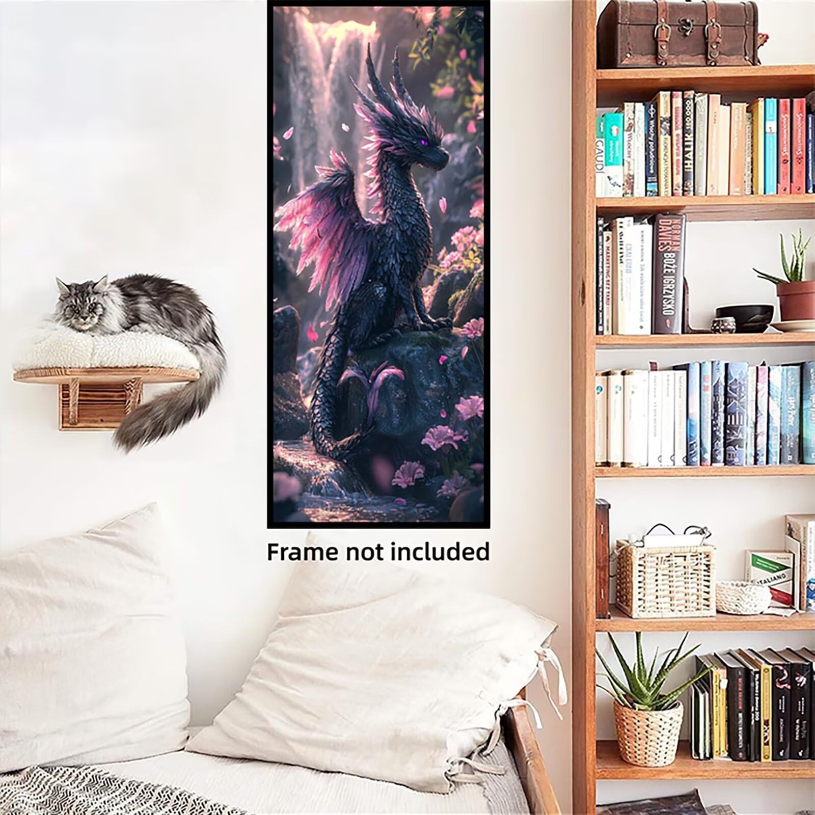 Malen Nach Zahlen 50x150cm Leinwand Wasserfall Malen Nach Zahlen Erwachsene mit Ohne Rahmen, DIY Kreativ Set für Erwachsene mit Pinseln und Acrylfarbe, Zimmer Deko Drache Landschaft Geschenk, P0M-233