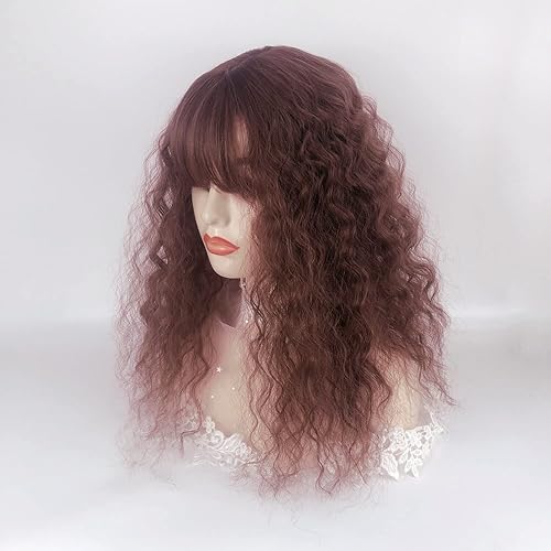 Miniatura 5 de QIANCHUN Peluca rizada esponjosa con clip de 15.7 pulgadas, pelo sintético japonés natural con flequillo limpio, base de tela transpirable, peluca