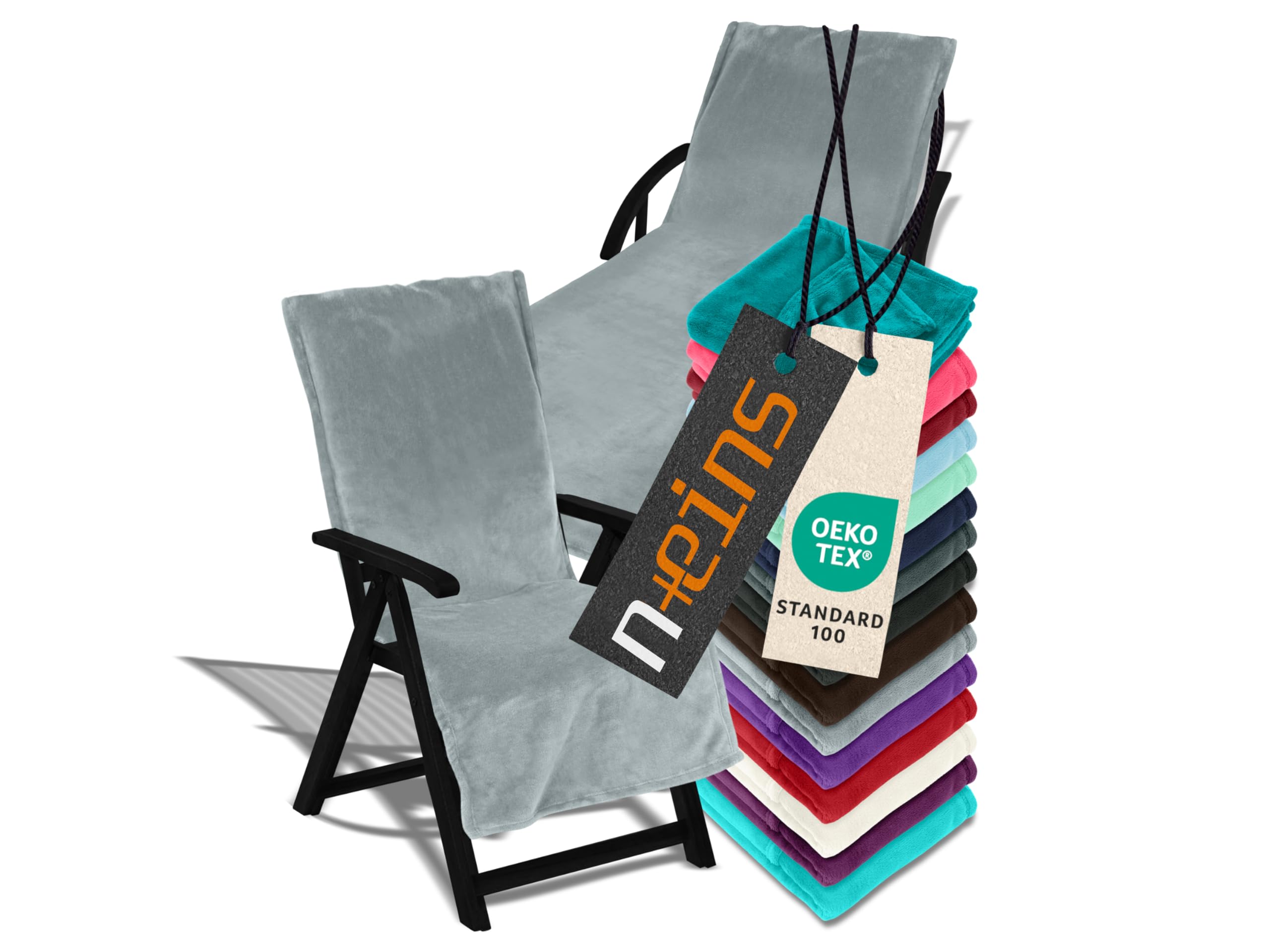 npluseins Cover for garden furniture - protective cover with hood - fleece 1521.2199, sun lounger approx. 70 x 200 cm, grey