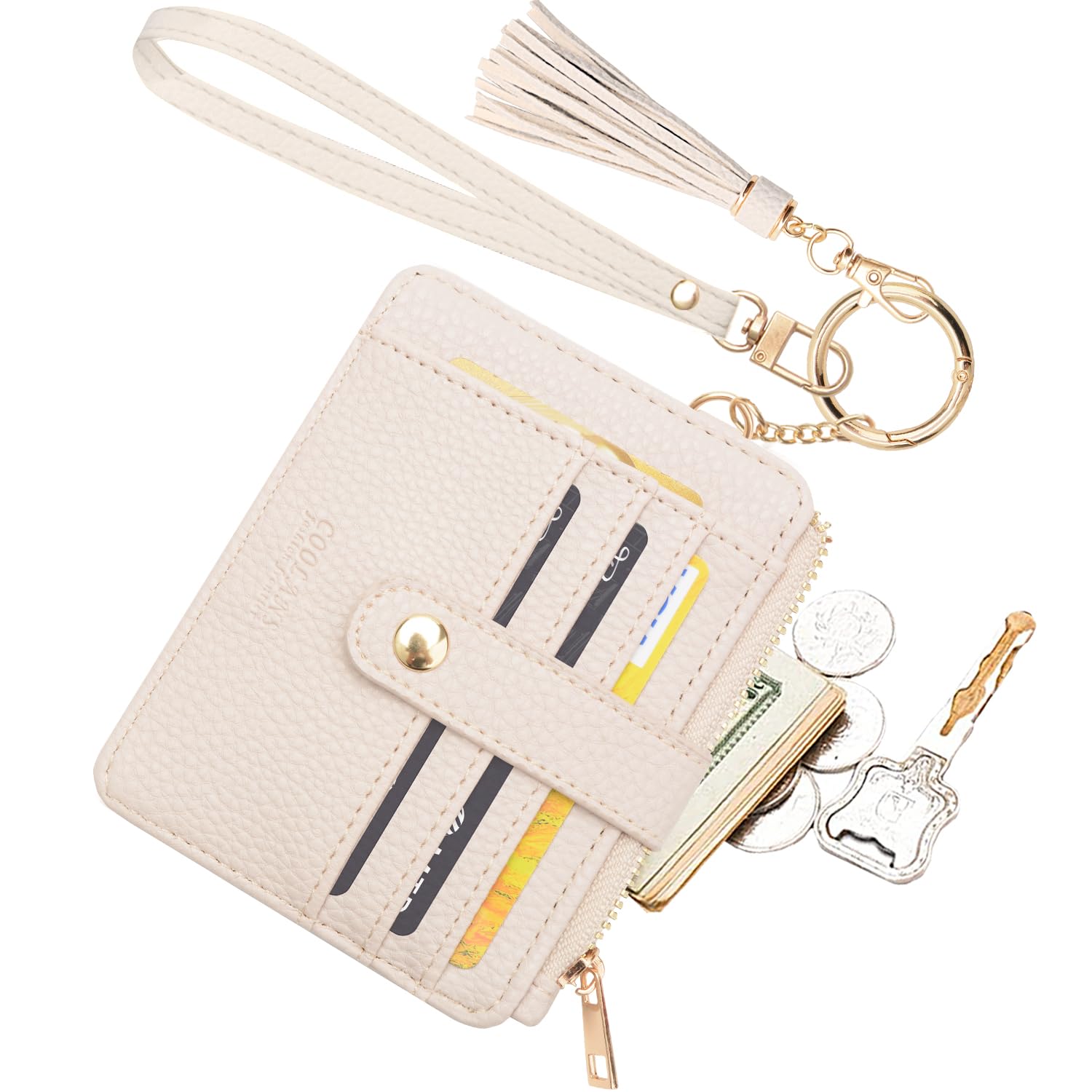 COOLANS Silicone Bracelet Wristlet Wallet Credit Card Holder RFID,ID Window,Key Ring Tassel,Slim Wallet Women Keychain Purse