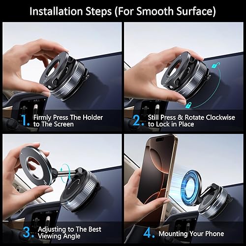 Miniatura 6 de Soporte magnético de teléfono al vacío para automóvil, soporte de teléfono de automóvil con ventosa para seguridad mag, soporte magnético plegable