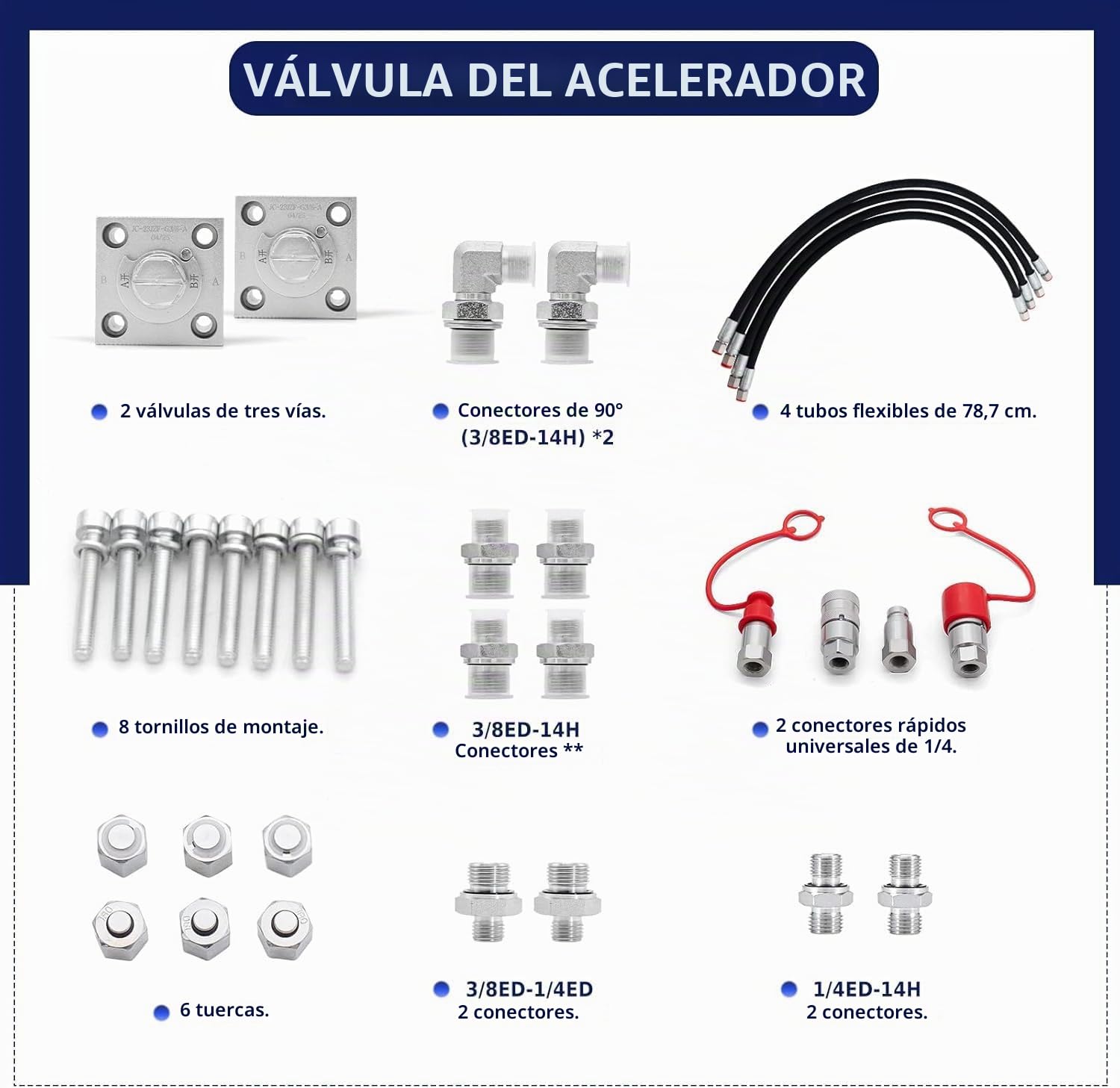 Kit Válvula Hidráulica 3 Vías para Miniexcavadora 1-2T | Conexión hidráulica completa,instalación rápida,flujo estable,múltiples accesorios compatibles