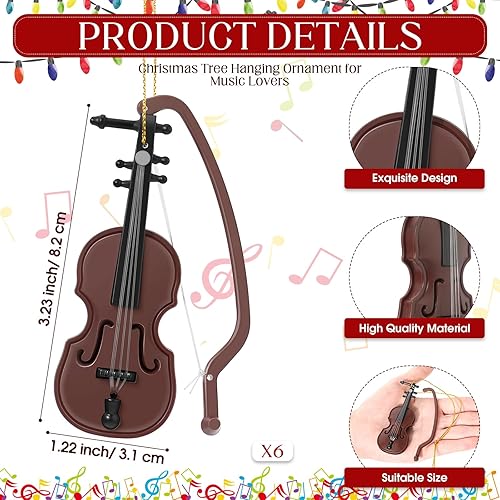 Miniatura 8 de Poen Mini adorno de violín para árbol de Navidad, decoración colgante de Navidad, adornos de instrumentos musicales, decoración de violín pequeño,