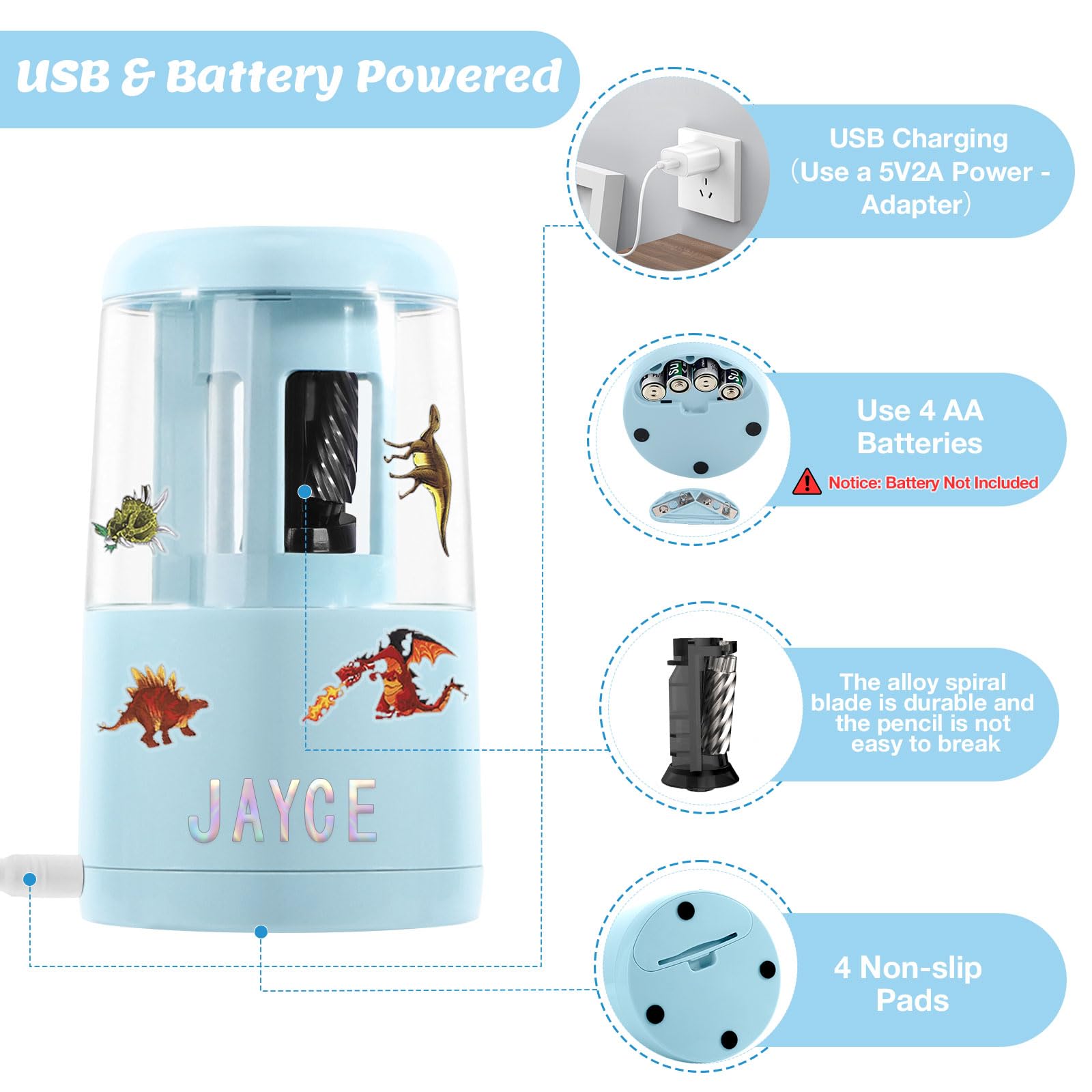 Taille-crayon électrique USB Et Piles - Avec Bac à Copeaux, Compatible Crayons 7-8 Mm, Pour Enfants Et école