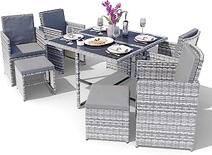 Swing & Harmonie Garden Seating Set, Rattan Outdoor Furniture, Robust Garden Furniture, High-Quality Garden Set, Garden Dining Set, Outdoor Furniture, Dining Table (9 Pieces, Grey)