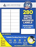 Vista 1 de 280 Label Outfitters - Etiquetas adhesivas permanentes mate blancas de 4 x 1.5 pulgadas, 20 hojas