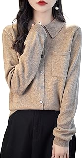 Chanyarn Women's Polo Neck 100% Merino Wool Sweater 2025 Spring Basic Long Sleeve Knitted Cardigan Sweater with Pocket
