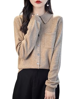 Chanyarn Womens Polo Neck 100 Merino Wool Sweater 2025 Spring Basic Long Sleeve Knitted Cardigan Sweater with Pocket