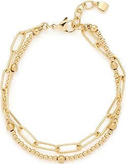 Bracelet Marella • Bracelet double rangée en acier inoxydable doré • Perles enfilées en acier inoxydable et maillons plus gros • Longueur 18-20 cm • Bijoux pour femme • 023406
