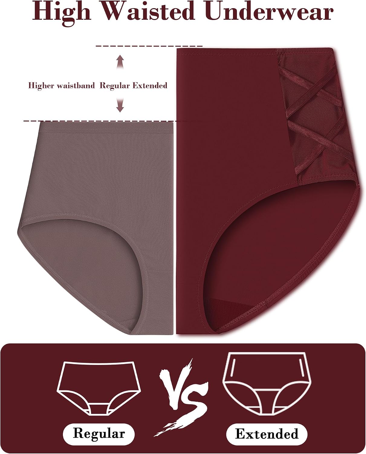 High Waisted Underwear for Womens Cotton Tagless Soft Ladies Panties Full Coverage Slight Tummy Control Briefs 5 Pack