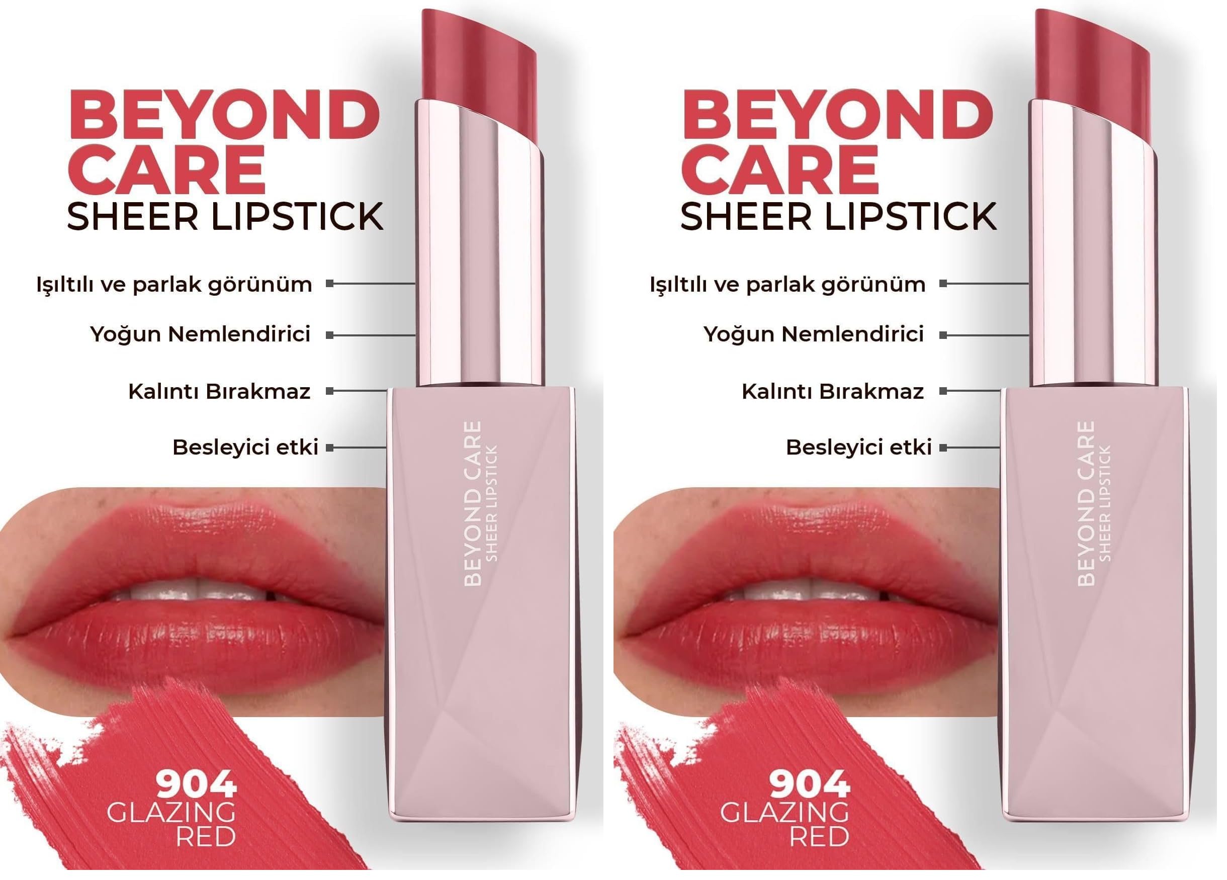 ALIX AVIEN Beyond Care Sheer Lipstick 904 - Glazing Red - Yoğun Nemlendirici Besleyici Etki - Parlak Ruj (2 paketi)