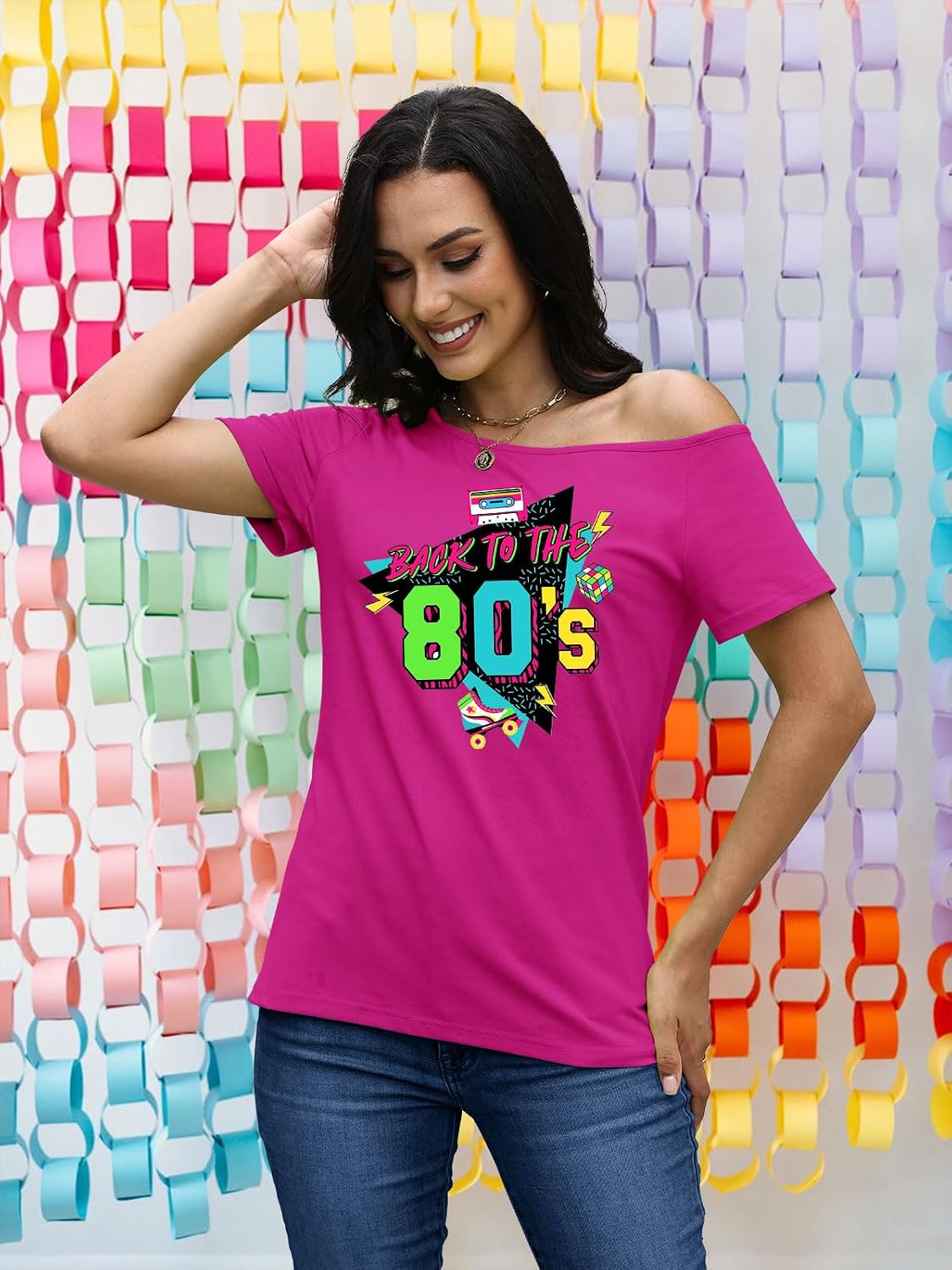 80s Shirts for Women Retro Off The Shoulder Top Disco 80s 90s Theme Party Outfit