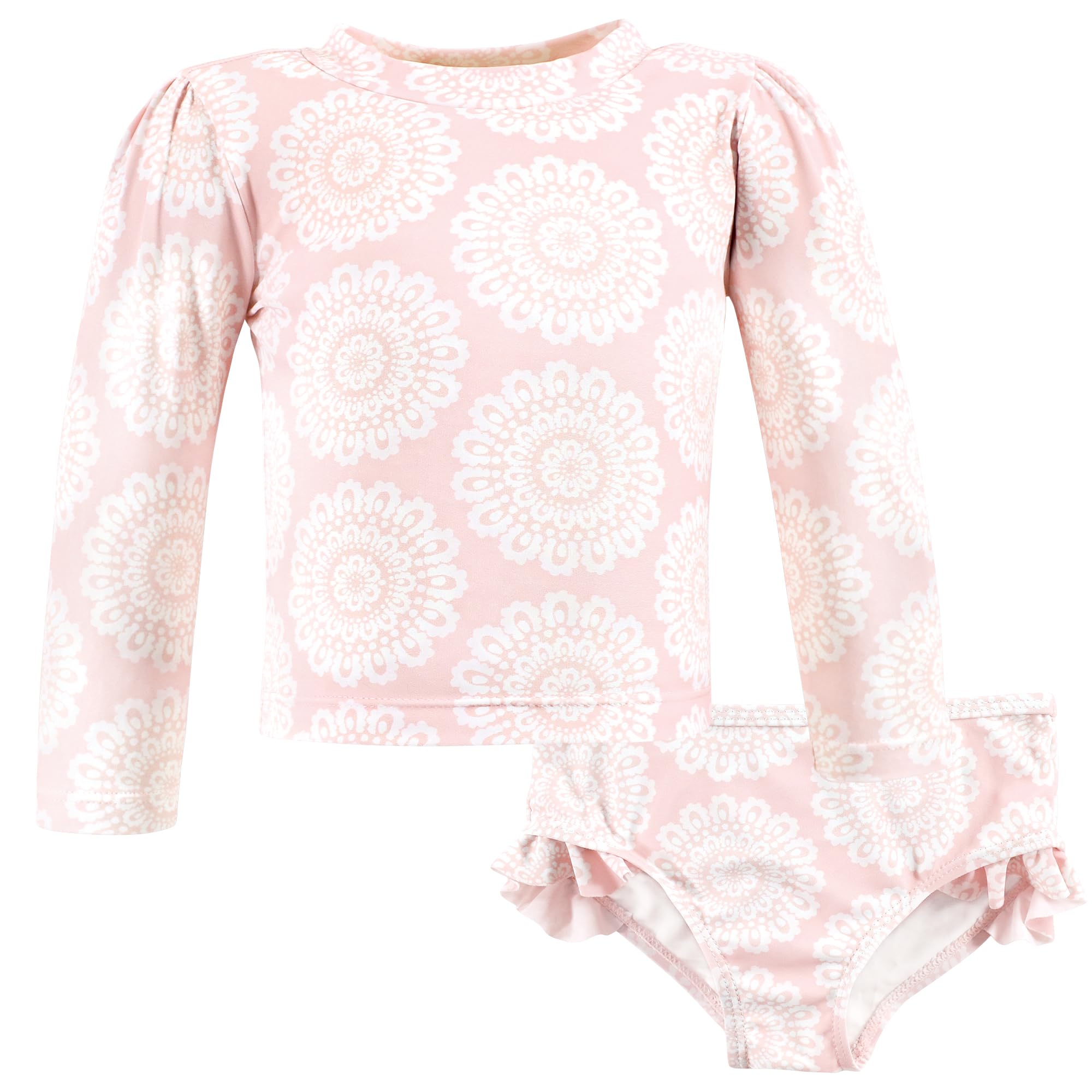Hudson Baby Unisex Baby Swim Rashguard Set, Pink Doily, 3T
