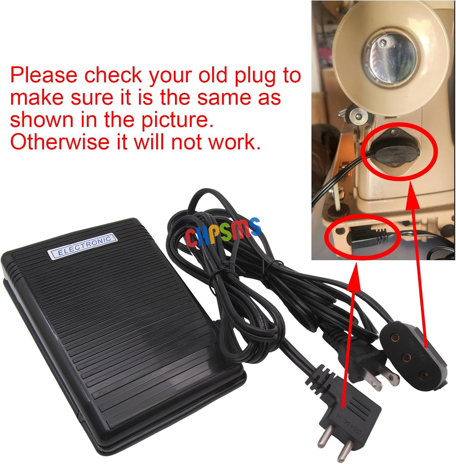CKPSMS Brand -1SET Foot Control Pedal &110V Power Cord #FC-197628+#122 110V Compatible with/Replacement for Singer Brand 201,301,301A,401,401A,403,403A,404