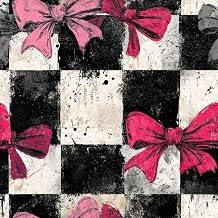 18"x236" Grunge Painterly Black Pink Bows Checks Peel and Stick Wallpaper Self Adhesive Removable Easy Peel Off Stick on Wall Paper for Bedroom Cabinet Renter
