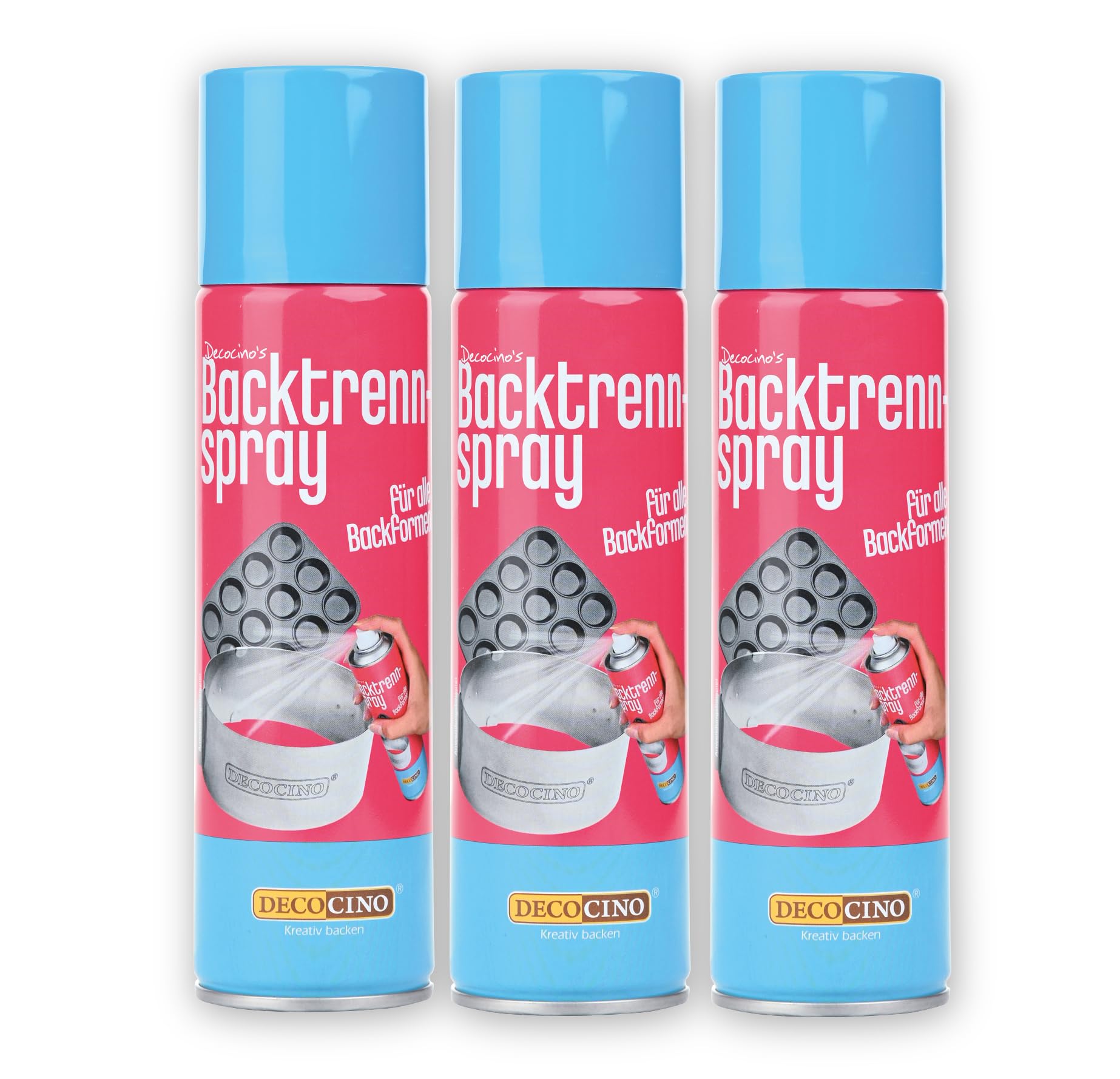 Decocino XXL Backtrennspray SET – 3 x 200 ml – pflanzliches Backspray zum Einsprühen & Einfetten von Backformen, Silikonformen, Waffeleisen, Sandwich-Makern uvm. – ohne Palmöl & 100% vegan
