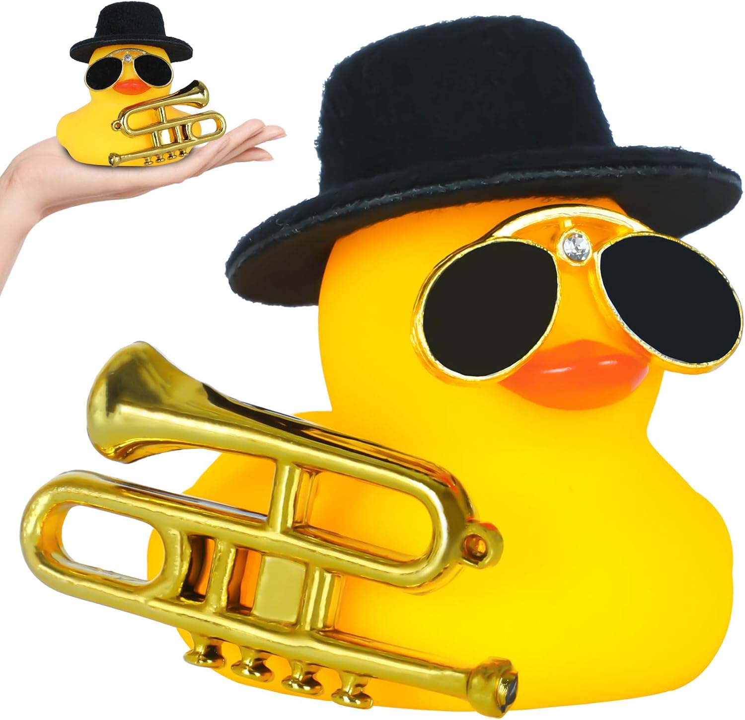 Funny Rubber Duck Musical Instrument Rubber Duck with Top Hat & Diamond Sunglasses, Saxophone Car Dashboard Decor, Stress Relief Office Gift, DIY Accessories
