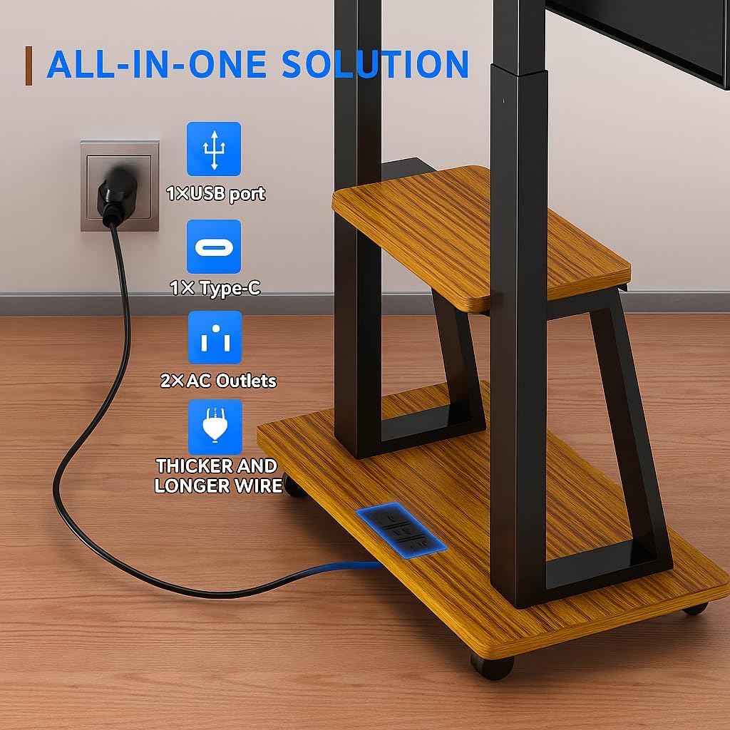 Rolling TV Stand for 32-80 Inch TVs, Mobile TV Cart with Power Outlet, Outdoor Tv Stand with Wheels, Portable tv Stands for LCD OLED 4K Flat/Curved Panels Max VESA 600x400mm (Walnut)