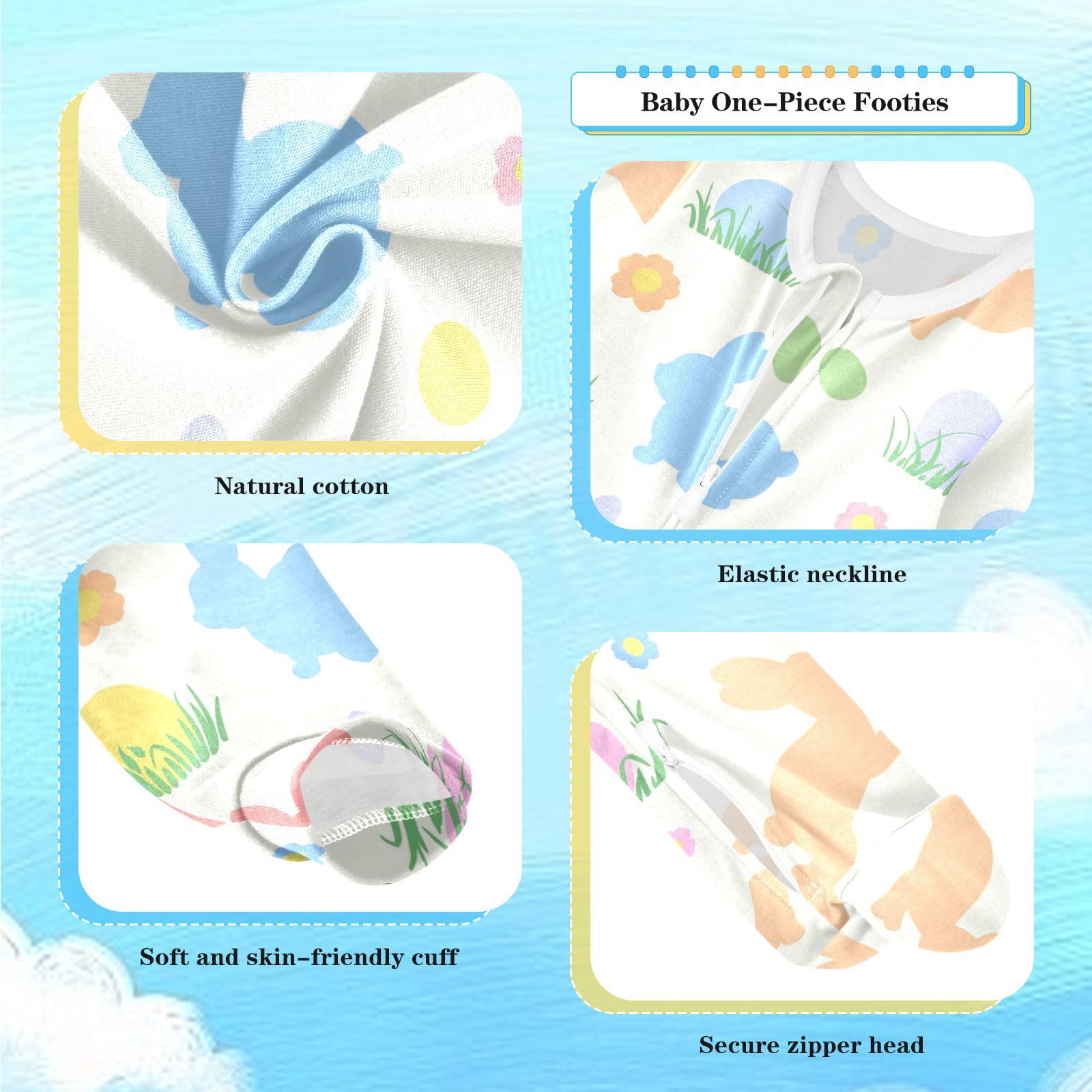 Dussdil Easter Bunnies Floral Eggs Baby One-Piece Footies Spring Newborn Rompers Pajamas Cotton Footed Pjs for Sleep Play Boys Girls 6 Month