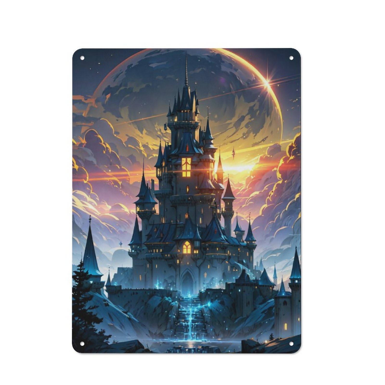 Fantasy Castle Scenery Printed Metal Sign, Easy to Hang Plaque for Living Room, Hallway, Kitchen Or Pet Corner, 40x30cm