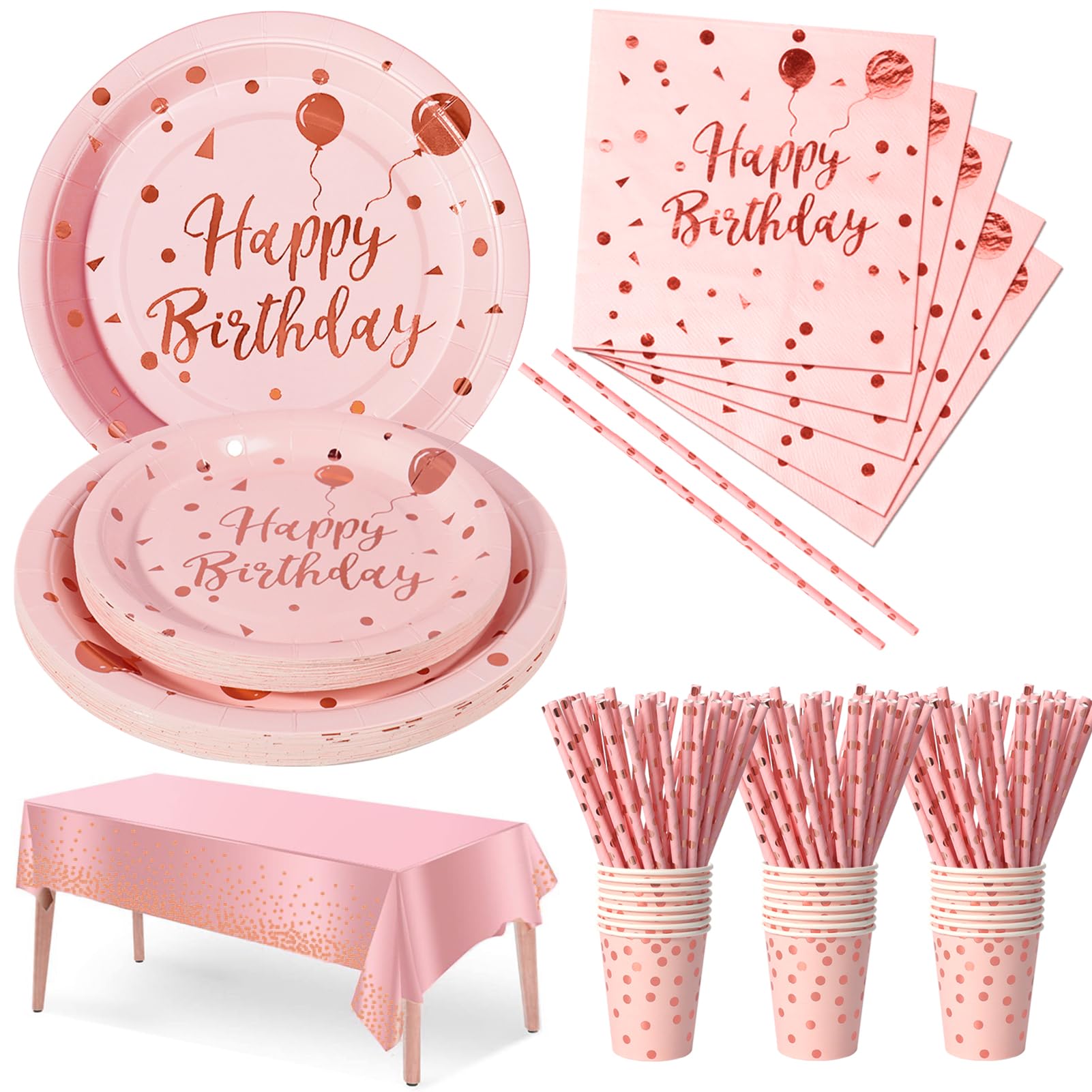 Nkaiso Partygeschirr Kindergeburtstag, 121 Pieces Einweggeschirr Set mit Einwegteller Becher Servietten Geburtstag Mädchen Geburtstagsdeko für Party Geburtstag -24 Gäste