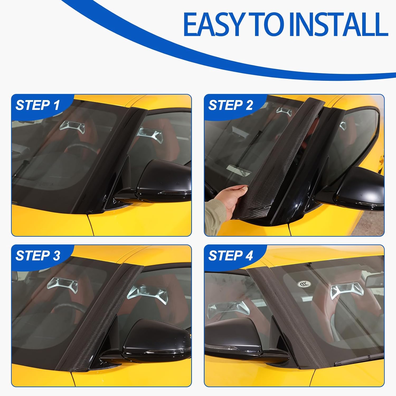 Real Carbon Fiber Windshield A-Pillar Molding Cover Fit for Toyota Supra GR A90 A91 MK5 2019-2026, Windshield Side Window Pillar Trim Cover Accessories 2Pcs (Black)