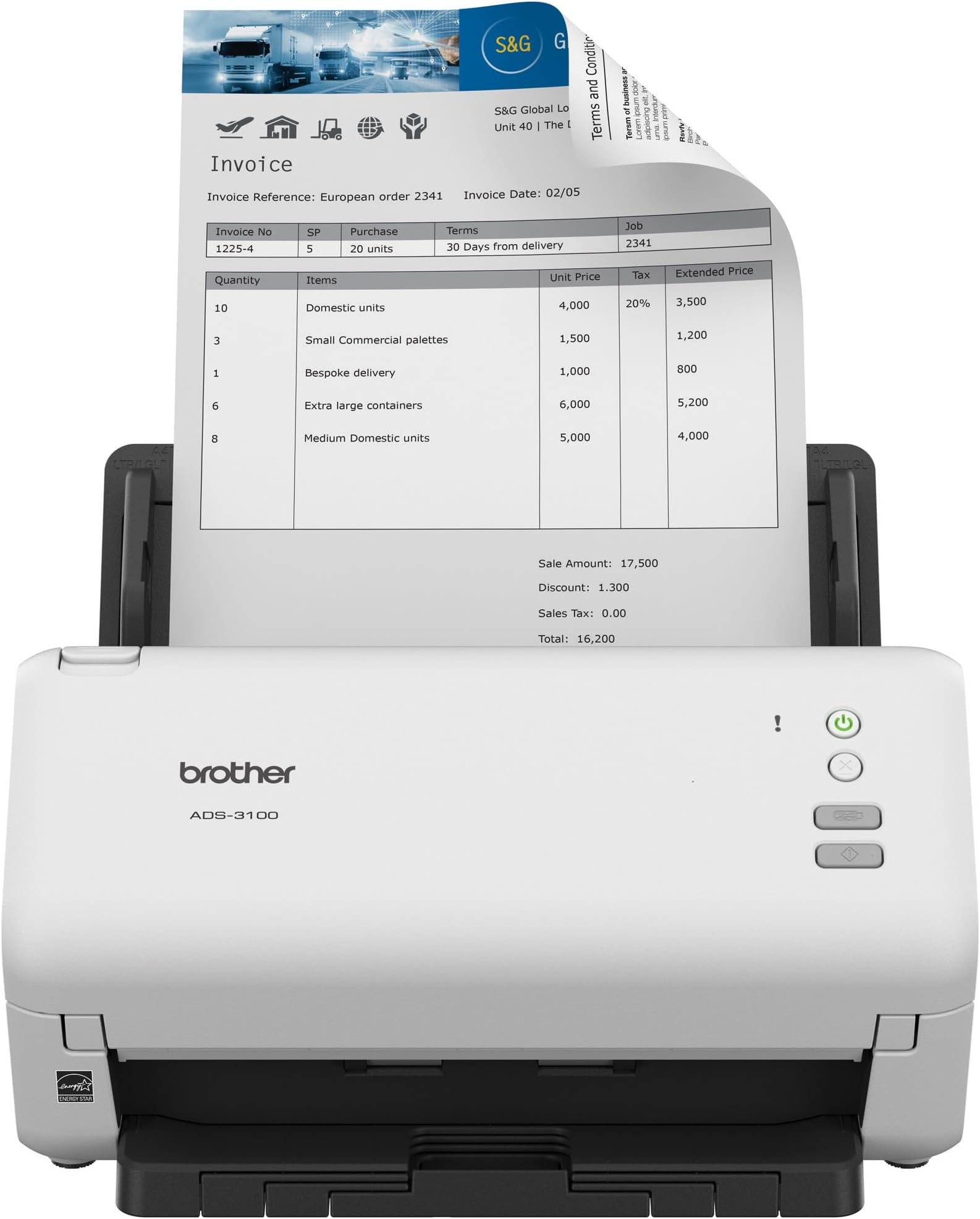 Brother ADS-3100 High-Speed Desktop Scanner | Compact with Scan Speeds of Up to 40ppm, White