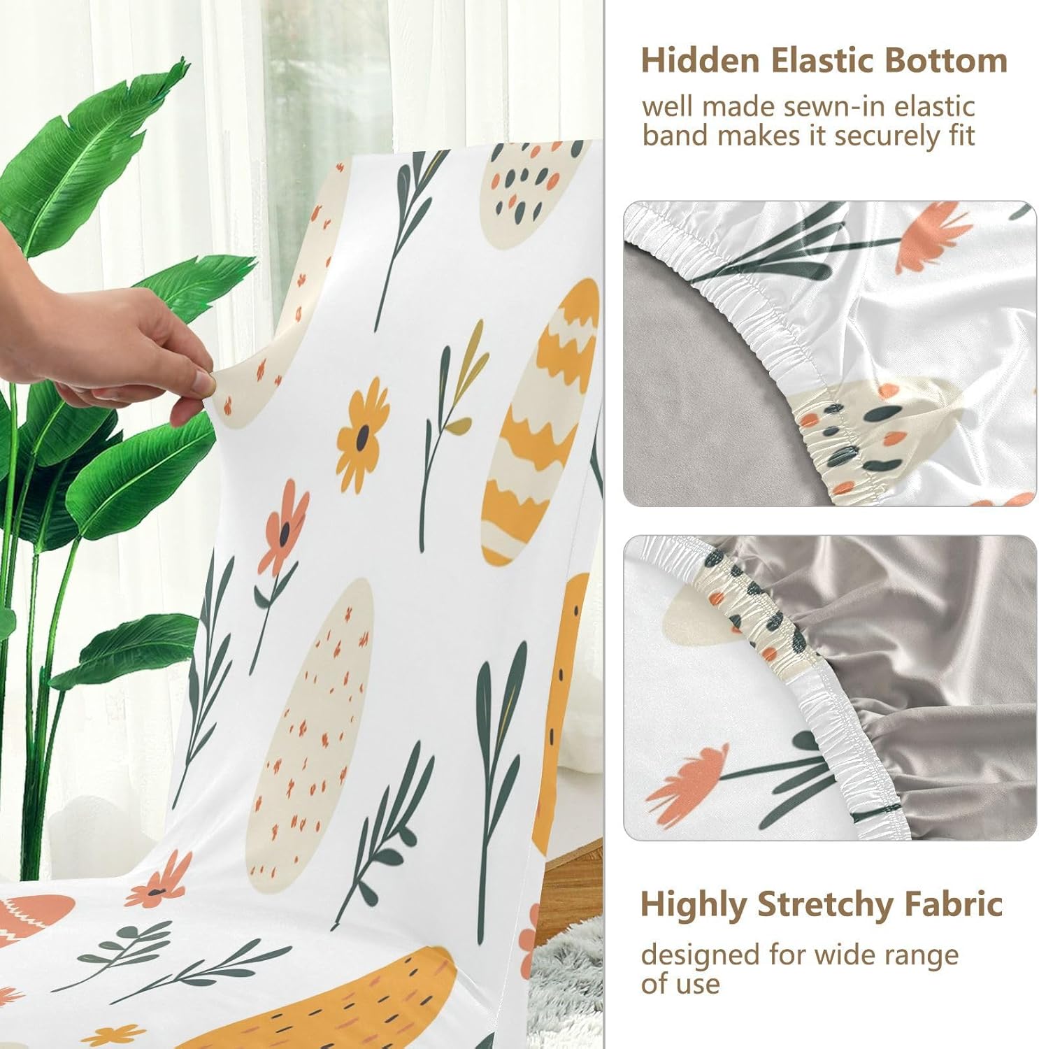 ALAZA Chair Covers for Dining Room, Egg Happy Easter Spring Leave Stretch Chair Cover Sets Chair Protector Removable Washable for Ktichen Restaurant Hotel