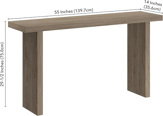 Henn&Hart 55 Fluted Modern Console Table, Sofa Table, Weathered Gray