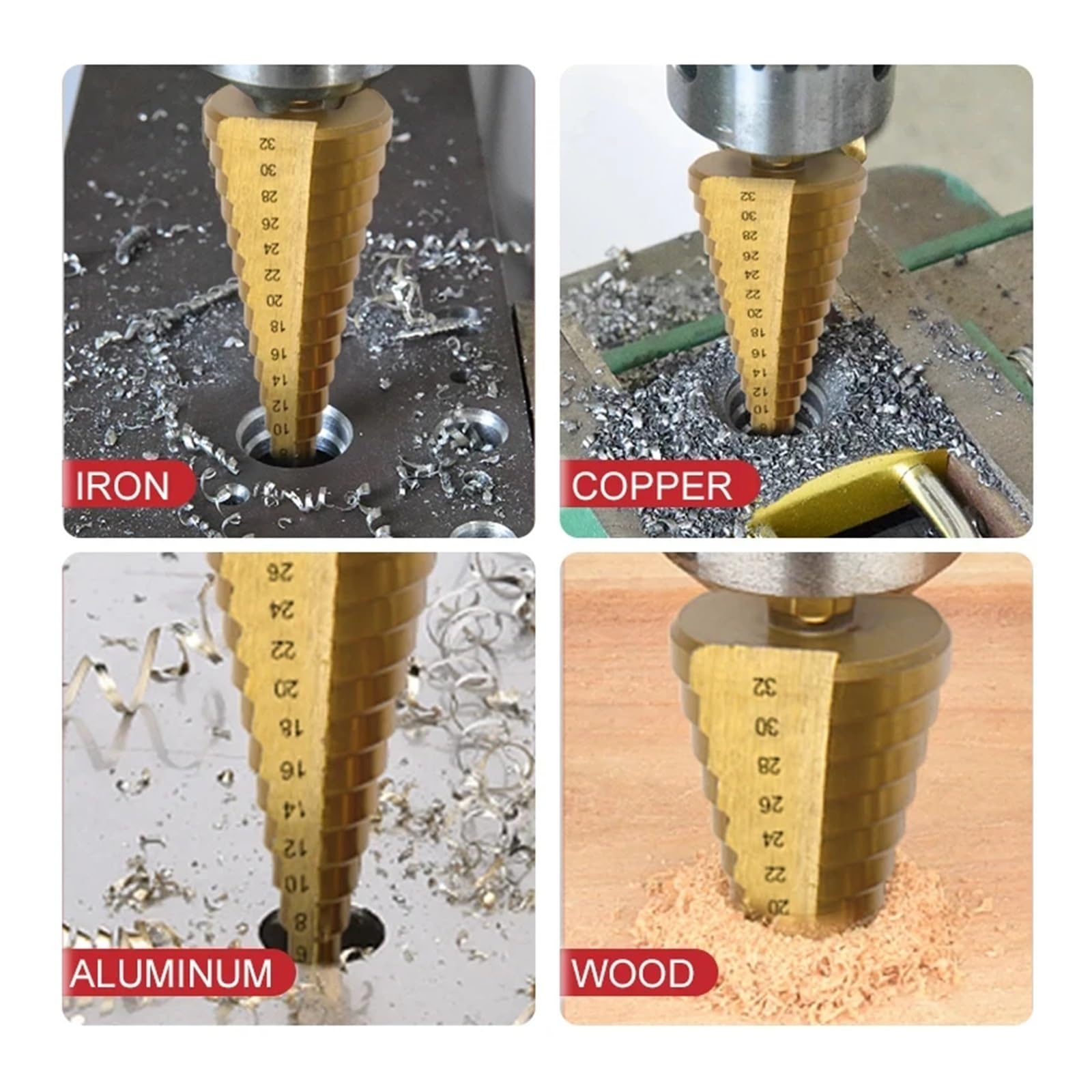 Juego de brocas sierra escalonada titanio HSS 6 piezas for taladrar | Herramienta de varios tamaños for trabajos de apertura de orificios de madera y metal(6Pcs Set with Box)