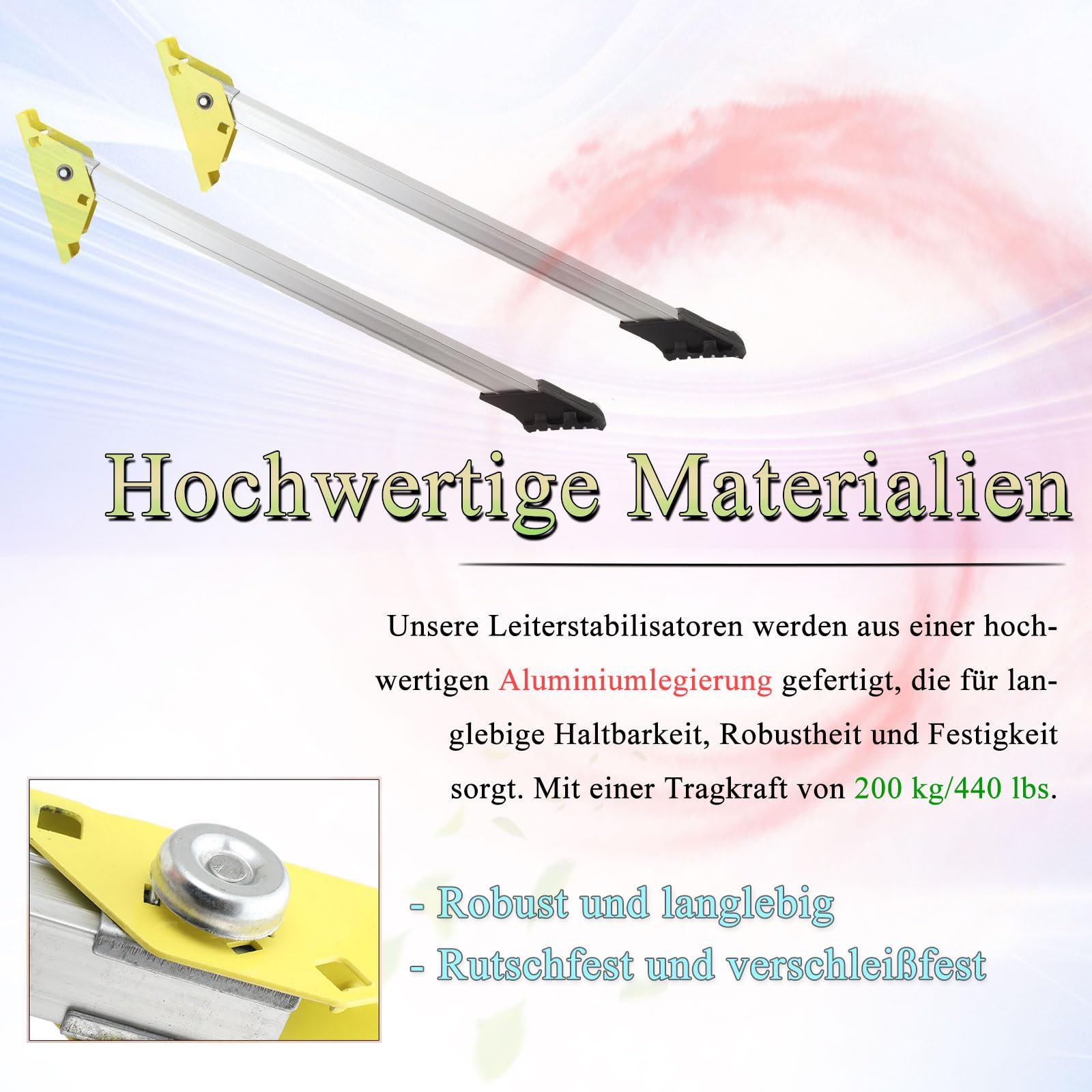 2 Stück Leiterfüße Rutschfeste Leiterbeinstabilisatoren Verstellbare Sicherheitsstützbeine Für Leitern Leiterverstärkung Stabilisato Ladung 200 Kg/440 LBS - Länge 630 mm