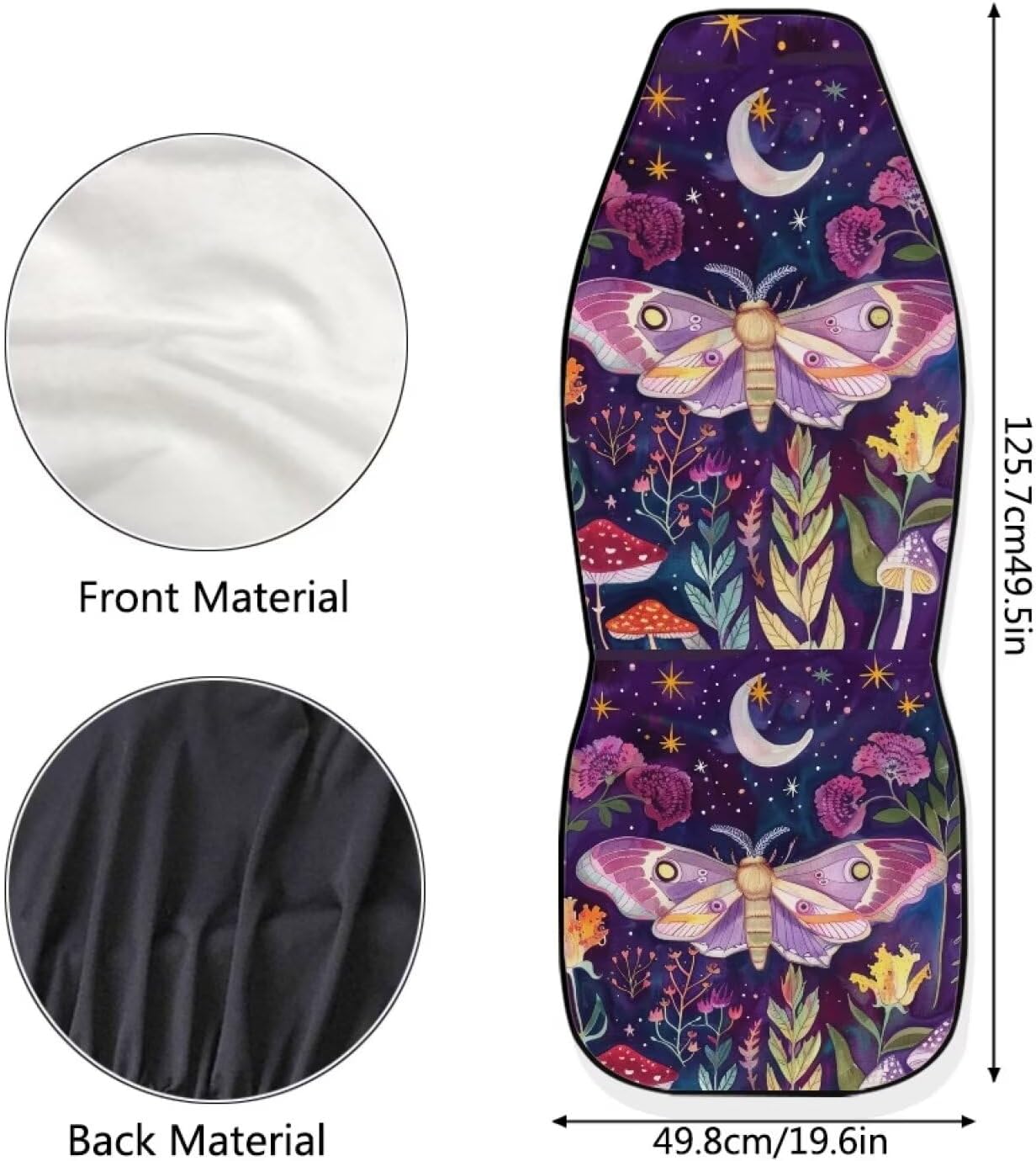 INSTANTARTS Mushroom Moth Butterfly 2 Piece Stretchy Car Seat Covers Front Seats Only Soft Comfy Car Seat Protector Machine Washable Fabric Seat Cushion Car