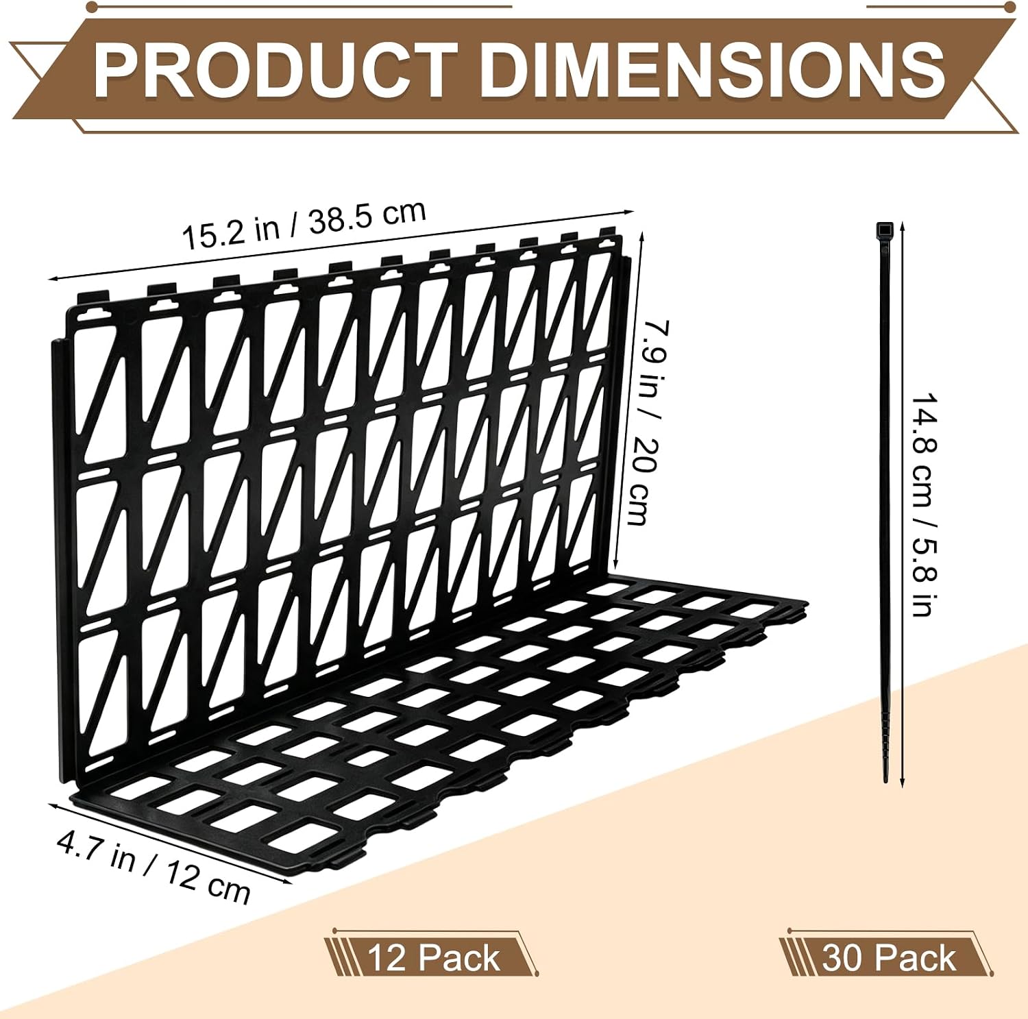12 Pack Under Couch Blocker for Bed with 30 Ties | Adjustable Plastic Under Bed Blockers, Furniture Barriers Stop Small Items Getting Under Bed for Dogs, Cats (Black)
