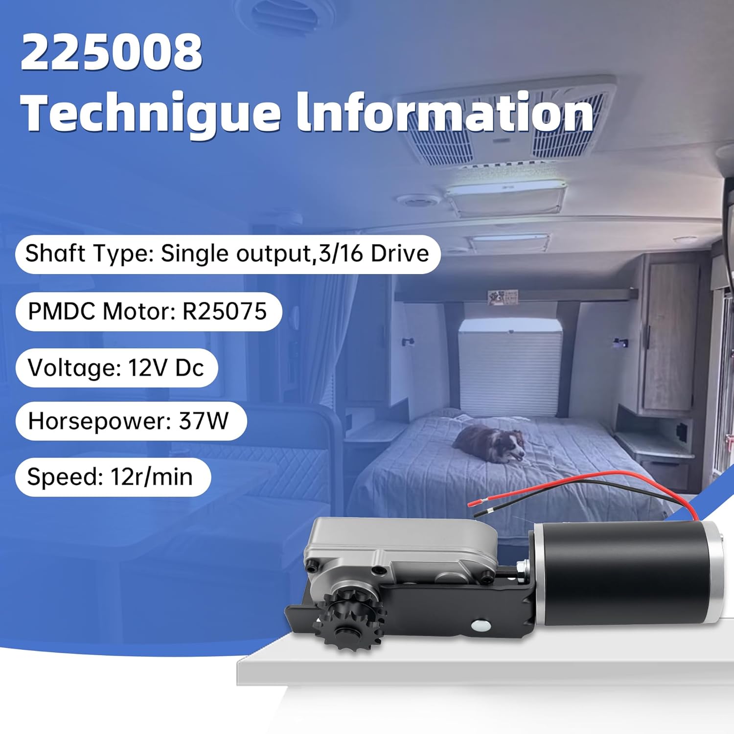 225008 RV Slide Out Motor & Gear Housing, Compatible with BAL Accu-Slide System, Replacement for R25075 High Torque Motor & R25076 Gearbox with 13-Tooth Sprocket, 12V, Durable RV Slide Out Motor Kit.