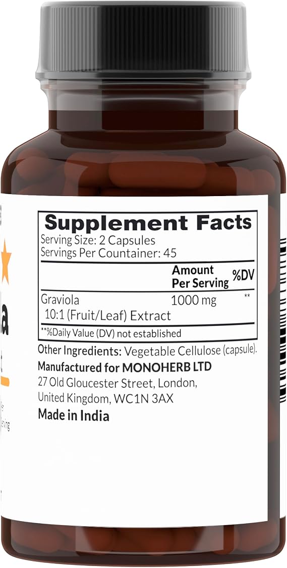 Graviola 10:1 Extract - 1000 mg per Serving - Serving Size: 2 Capsules - 45 Servings per Bottle