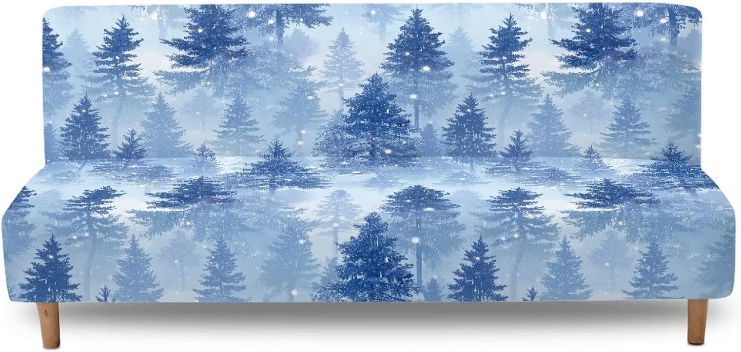 Christmas Tree Futon Cover Stretch Sofa Slipcover Futon Armless Sofa Slip Cover Furniture Protector Foldable for Bedroom Living Room Dogs Washable