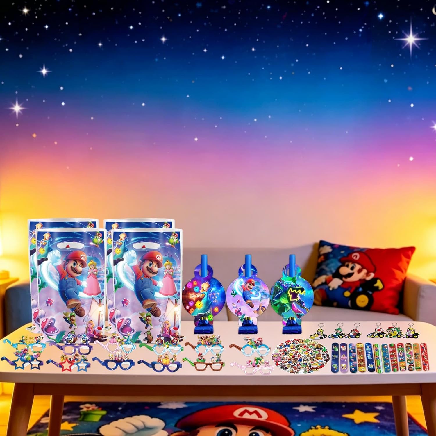 Mario Party Favors Supplies Set - Includes Gift Bags, Paper Glasses, Stickers, Blowouts, Slap Bracelets & Keychains for Party Decorations image 5
