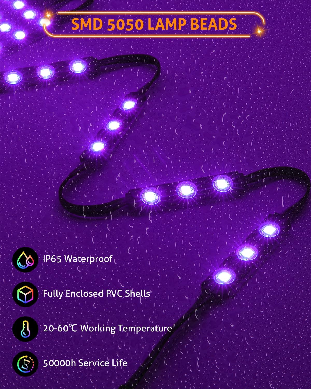 WICHEMI LED Light Modules for Business Window Light Storefront Lights LED Module for Signs 20ft 40PCS 5050 SMD RGB Super Bright Waterproof Business Decorative Strip Lights for Store Advertising Décor